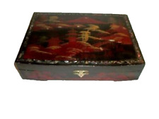 1930s JAPANESE HP CHINOISERIE INLAY MOP BLACK LACQUER JEWELRY BOX LINED VELVET picture