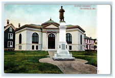 c1905 Monument at Center, Public Library Pittsfield Maine ME Postcard picture