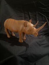 VTG Hand Carved Wooden Rhinoceros Solid Wood Rhinoceros Figurine picture
