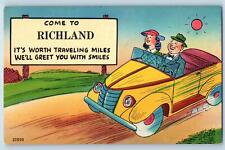 c1940's Come To Richland Couple Car Travel Minnesota MN Correspondence Postcard picture