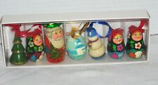 Lot of 7 Hand Carved Hand Painted Russian Wood Christmas Ornaments Santa Snowman picture