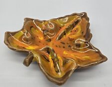 VTG California Pottery Ashtray MCM Orange Yellow & Brown Accents Leaf Shape 7