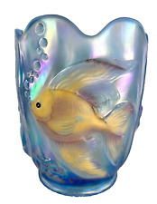 Fenton Blue Opalescent Iridized Atlantis Koi Fish Vase Hand Painted by McCloud picture