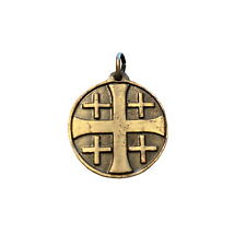 Vintage Jerusalem Cross Brass-Toned Pendant, 1