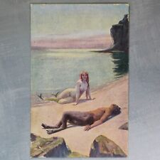 Nymph mermaid sea witch. Faun. Mystical couple. Antique postcard 1909s🐟 picture