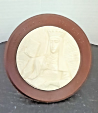 Vtg Good Saint Ann Hard Plastic Medallion with Stand, 1960s, MCM, Iconography picture