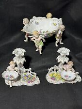 DRESDEN - Germany - Cherub SET -Compote Dish & Candle Holders - Porcelain - RARE picture