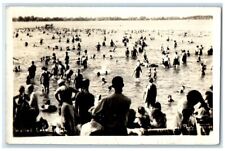 1939 Swimming Beach Men Women Children Lake Michigan MI RPPC Photo Postcard picture