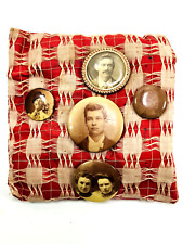 antique Lot (x5) Celluloid Pins Portraits Women Men Cowboys cigarette family picture