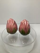 Vintage pink rose bud salt and pepper shakers missing plugs picture