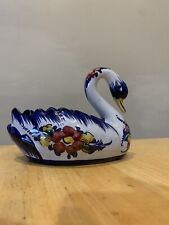 Vintage Swan Planter Faireal Alcobaca Portugal Ceramic Hand Painted Floral 668 picture