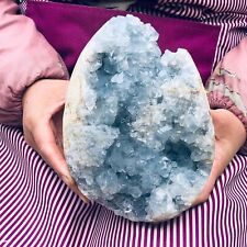 7.43LB Natural Beautiful Blue Celestite Crystal Geode Cave Mineral Specimen 103 picture
