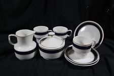 Vintage Hollohaza Hungary Fine Porcelain Tea Coffee Set Creamer Sugar Navy picture