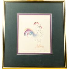 Vintage Rooster watercolor cutout watercolor rainbow framed picture