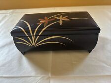 Vintage Japanese Sankyo Music Box Works Hand Painted Red Yellow Black Floral picture