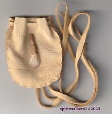 Medicine Bag, Real Buffalo Tooth (American Bison), Deer Leather, Hand Sewn. picture