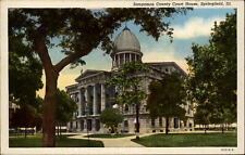 Sangamon County Court House Springfield Illinois ~ 1930s linen postcard picture