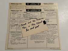 AEA Tune-Up Chart System 1954 Pontiac Eight Series 27 & 28 picture