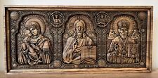 Triptych Wooden Icon Wonderworker St Nicholas Holy Mary Jesus Christ 23.6  inch picture