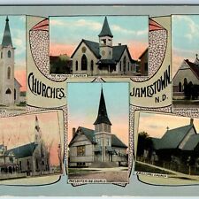 c1910s Jamestown, N.D Multi View x6 Churches Christian Catholic Lutheran ME A198 picture