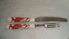 Crown Staffordshire England Stainless Butter Knife  Fork Dragon Porcelain Handle picture