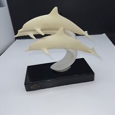 Vintage John Perry sculpture Figurine 3 White Dolphins On Black Stand picture