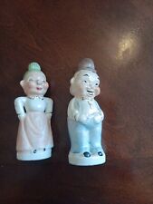 Vintage Japan Before & After Happy Mad Couple Two Faced Salt & Pepper Shakers picture