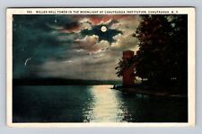 Chautauqua NY-New York, Miller Bell Tower at Night, Vintage c1923 Postcard picture