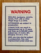 Vintage Warning Poster Post Office Mailing Marijuana Illegal Drugs Crime 1983 picture