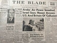 Newspapers- SIX DAY WAR- ISRAEL SAYS ARABS' AIR POWER SMASHED, NASSER BLAMES U.S picture