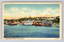 Mackinac Island, MI-Michigan, Dock Scene Antique, Vintage Souvenir Postcard picture