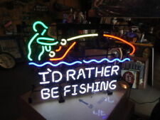 New I'd Rather Be Fishing Beer Bar Neon Light Sign 24