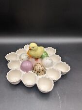 VTG Ceramic Dyed Easter Egg Holder Dish Chick Hand Painted Retro Granny Chic picture