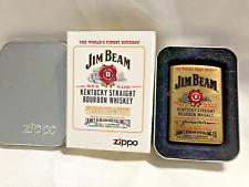 1996 Unfired Sealed Brass  Jim Beam Kentucky Bourbon Whiskey Zippo Lighter & Tin picture
