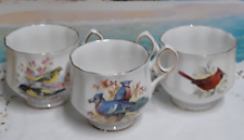 Vintage Royal Dover England Bone China Bird and Flower Tea Cups - Set of 3 picture