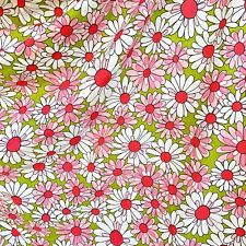 4 Vtg Curtain Panels Daisies 82” 93” Long MOD Floral Pink & Green Flower Power picture