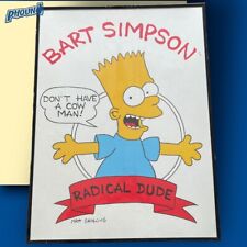 1989 VTG The Simpsons Bart Simpson Radical Dude Framed Cartoon Poster Rare Euc picture