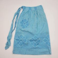 Vintage Turquoise Check Gingham Cross Stitch Retro MCM Half Apron Pocket picture