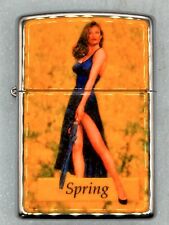 Vintage 1996 Spring Pinup Girl Four Seasons High Polish Chrome Zippo Lighter NEW picture