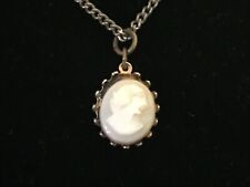 Cameo Pendant Necklace Homely Ugly Brass Tone Setting Small Vtg Rough Looking picture