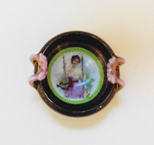 Antique Victoria Crown Austria Hand Painted Girl on Swing Jewelry Trinket Tray picture