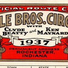Scarce 1937 Cole Bros Beatty Maynard Circus Route Card Michigan Illinois Iowa picture