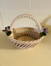 Vtg Ceramic Easter Basket Purple Roses Beautiful Intricate Design 5.5” x 8.5” picture