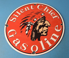 VINTAGE SILENT CHIEF PORCELAIN AMERICAN INDIAN SERVICE STATION GAS PUMP SIGN picture