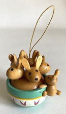 Vintage Midwest Easter Tree Ornament Wooden Barrel of Bunnies picture