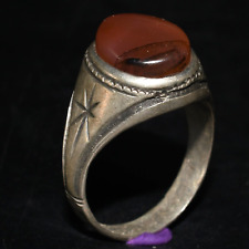 Antique Old Vintage Near Eastern Silver Hakik Carnelian Ring in Good Condition picture