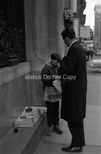 Orig 1960's NEGATIVE View of Newsboy Selling Paper to Tall Businessman Boston picture