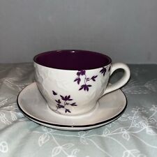 Starbucks 9 Fl Oz 2006 White Coffee / Tea Mug Cup /saucer with Purple Flowers picture