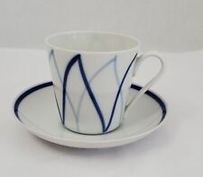 Vtg Lyngby Danmark Porcelain China Coffee Cup and Saucer Harlequin Blue Flame picture