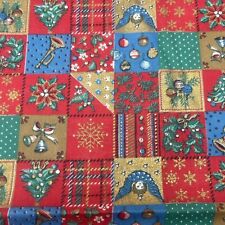 Vtg Joan Kessler Christmas Fabric Blocked Calico Angel Tree Ornaments 1 Yd x 44 picture